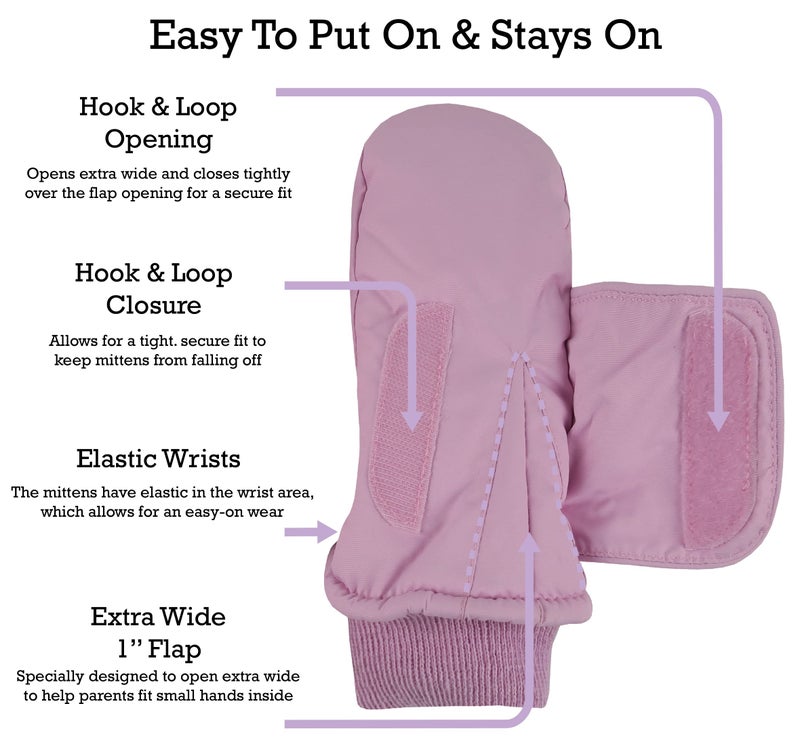N'Ice Caps Kids Waterproof Snow Mittens Cold Weather Thinsulate Insulated (Pink, 1-2 Years) - Image 3